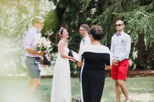couple laughing and smiling as they become husband and wife