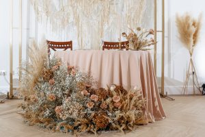 pink wedding table with flowers