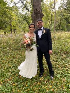 couple happily married in Harvard Arboretum