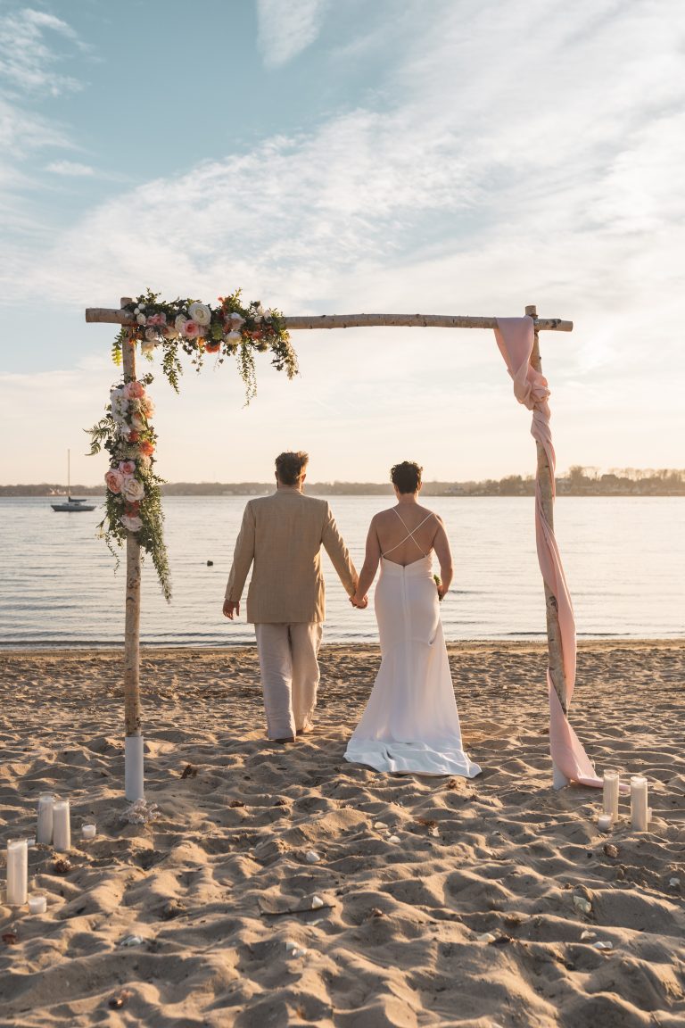 An engaged couple of a bride and groom