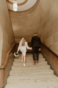 Walking up stairs at wedding