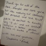 hand written letter from past client that we officiated their wedding
